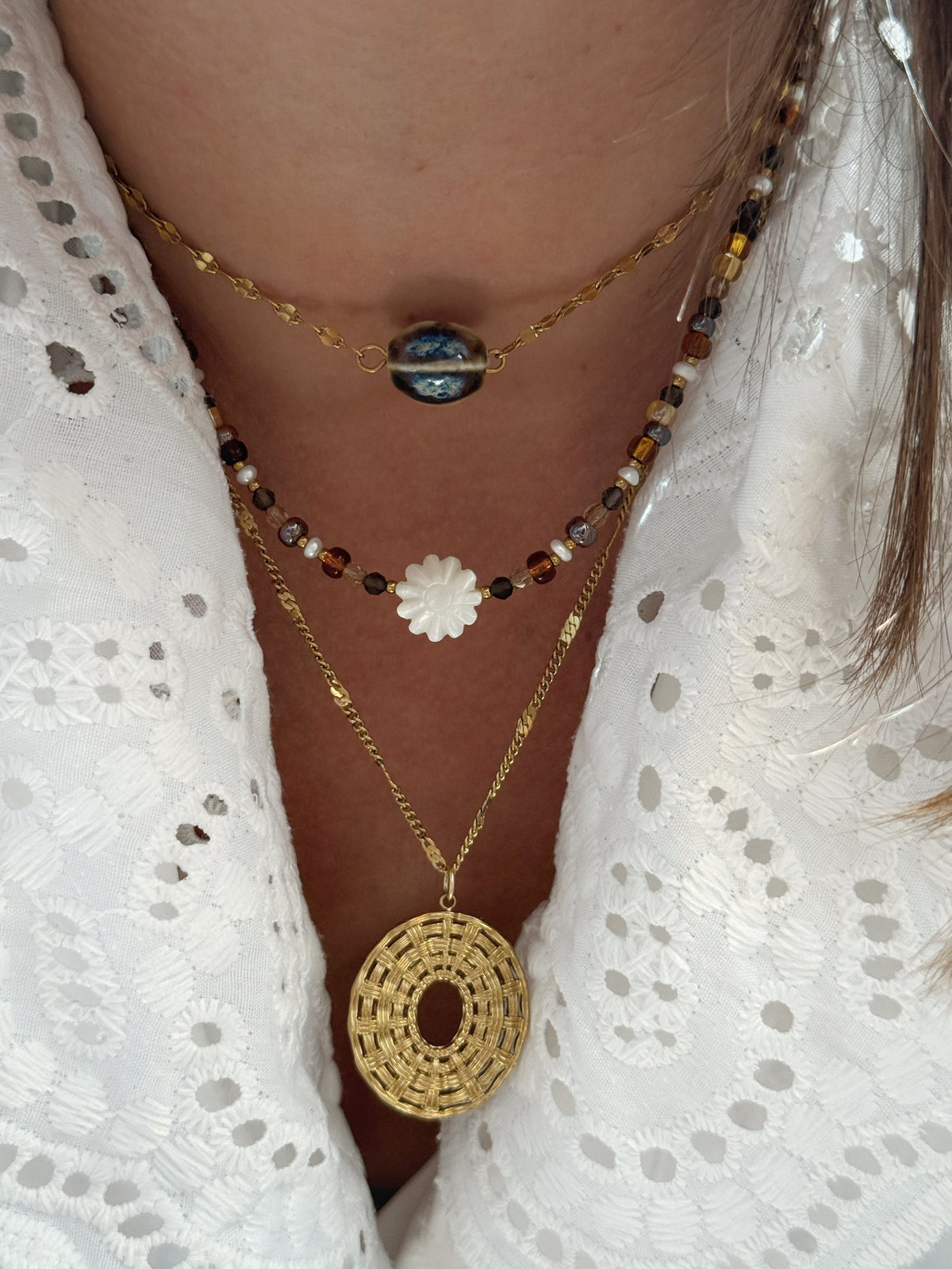 ensemble collier tons marrons, fait main, bijoux en acier inoxydable et perles naturelles