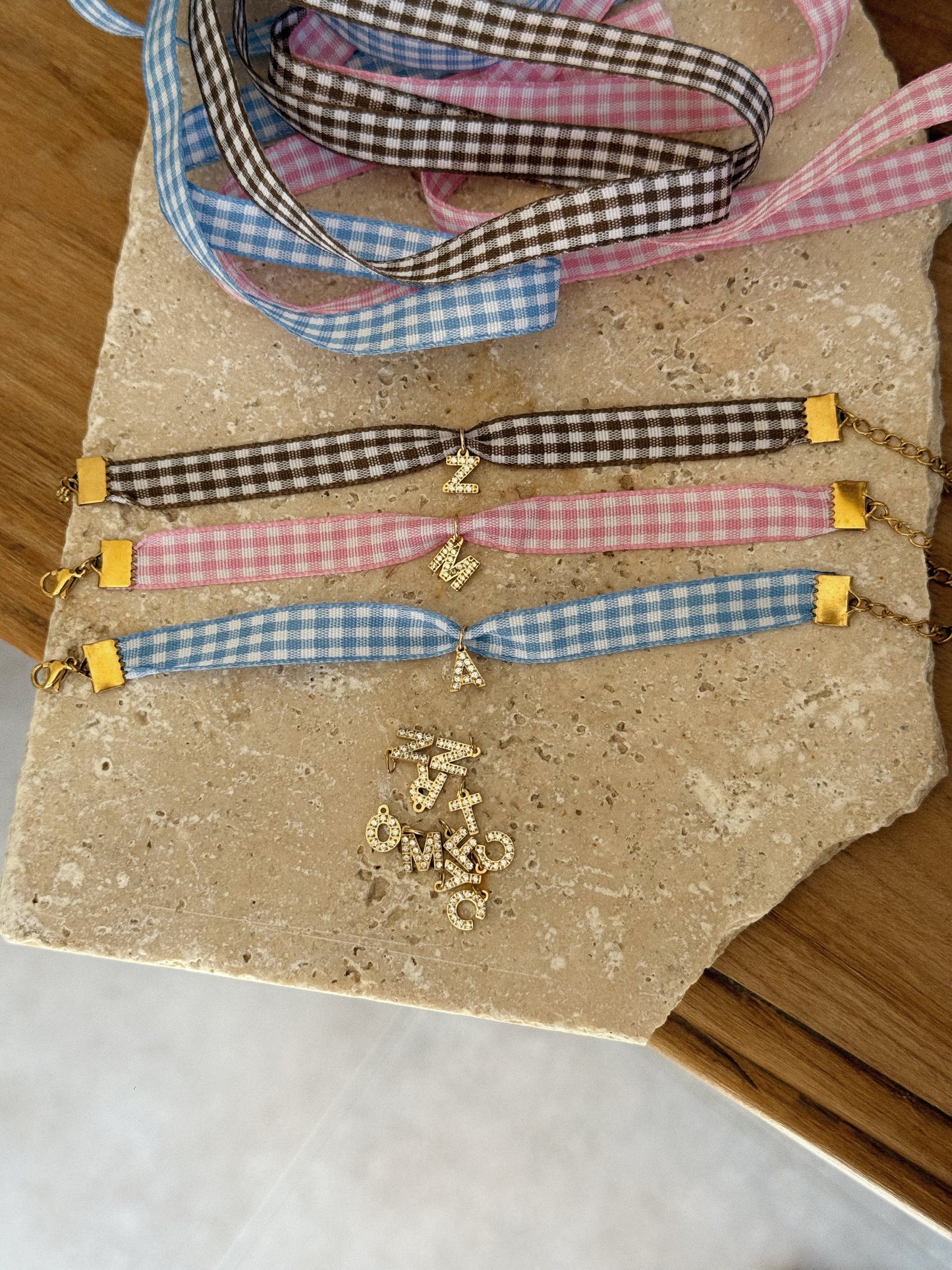 Bracelet Vichy 🌸🌸 à personnaliser avec initiale