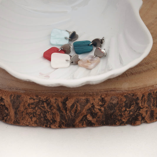 Boucles coeur argenté et pendentif coloré