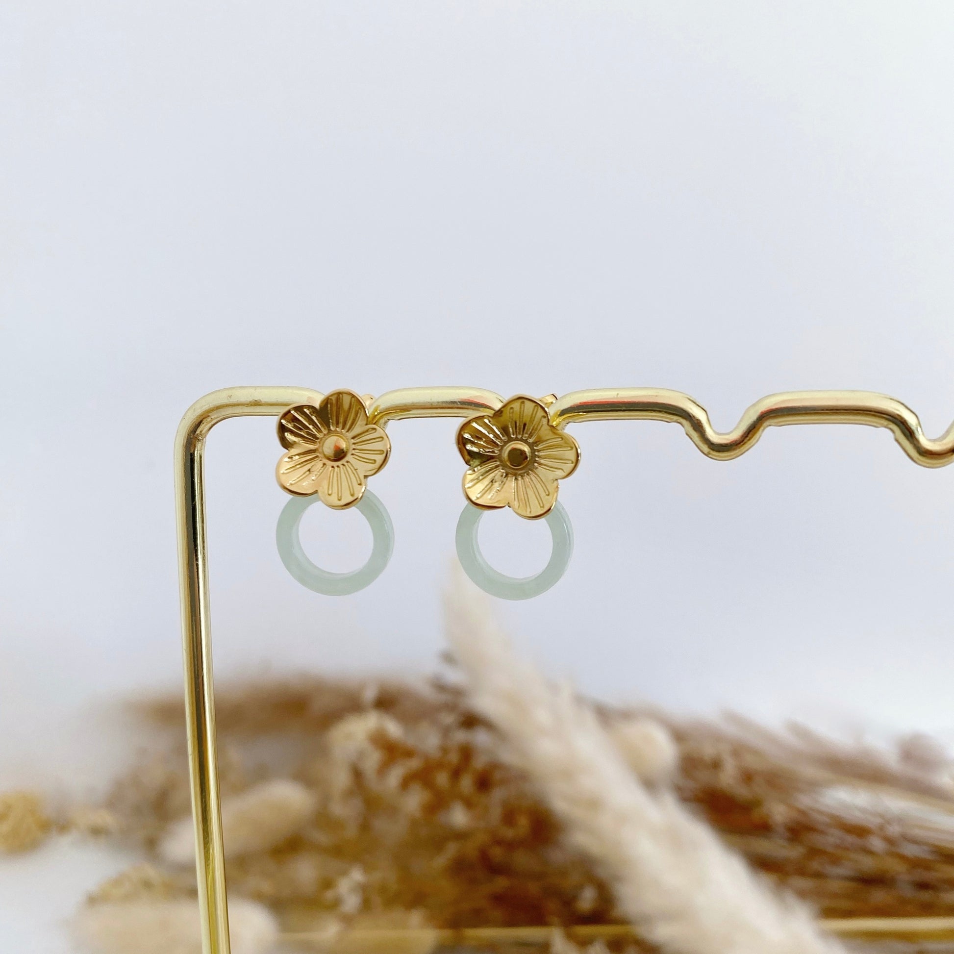 Boucles d'oreilles acier inoxydable doré motif fleurs