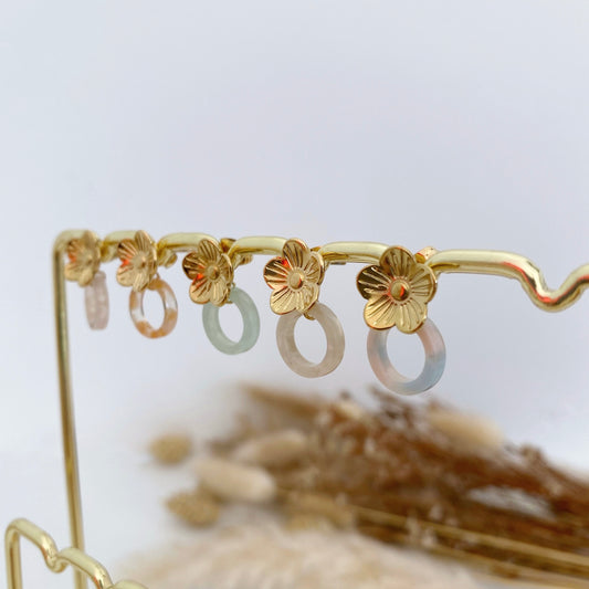 Boucles d'oreilles fleur doré acier inoxydable création française 