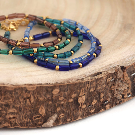 Bracelet perles en verre colorées et billes en acier inoxydable