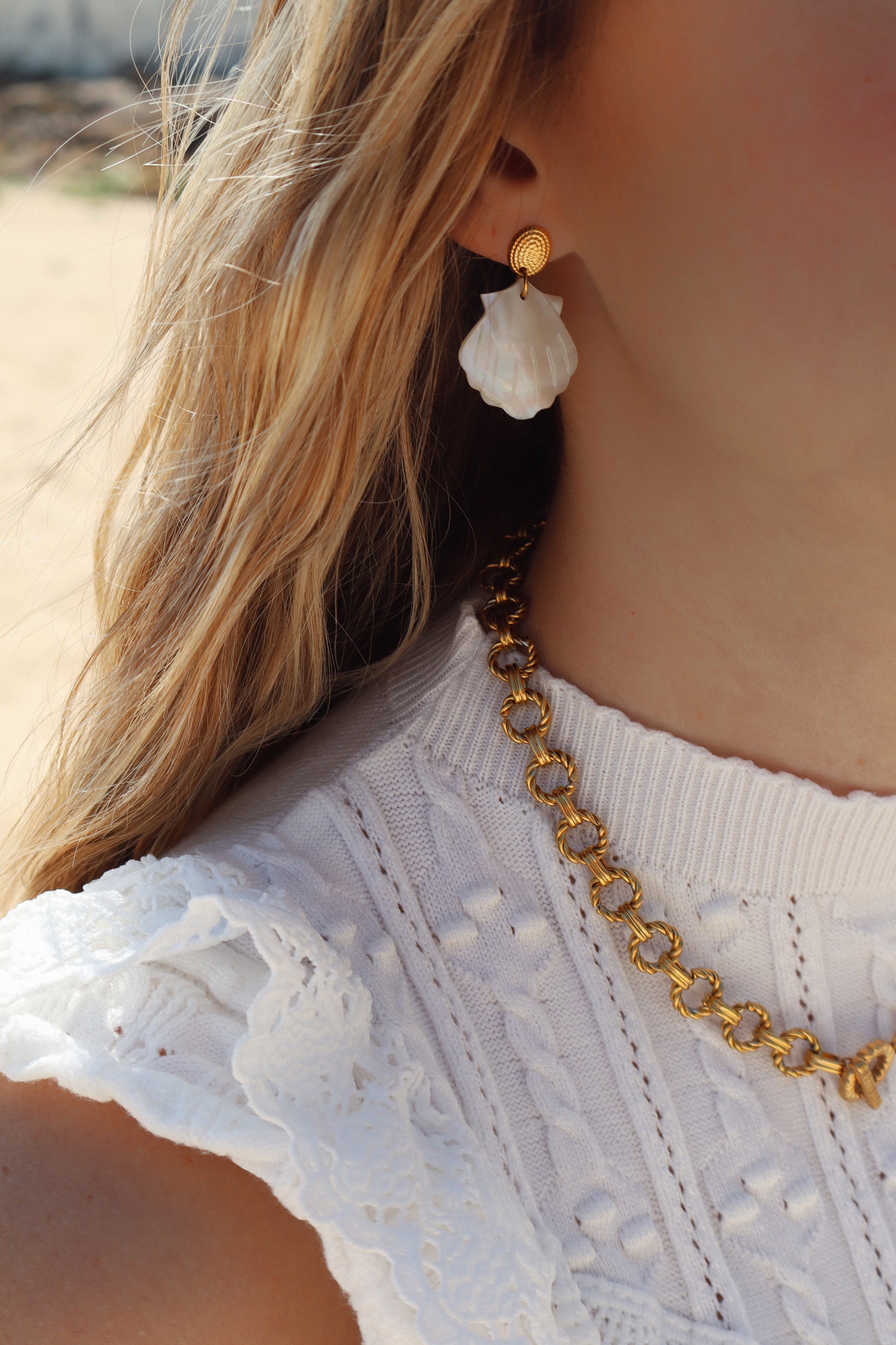 boucles d'oreilles coquillage nacre doré été
