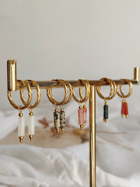 boucles tendances avec perles tubes pierres naturelles tube