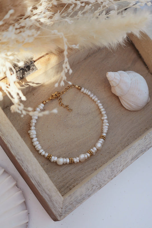bracelet perles d'eau douce et doré été