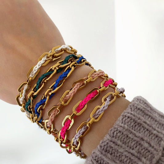bracelet coloré pour femme en acier et tresse de couleur