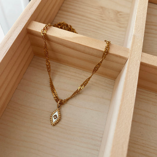 Collier chaine fine et pendentif en acier et nacre

