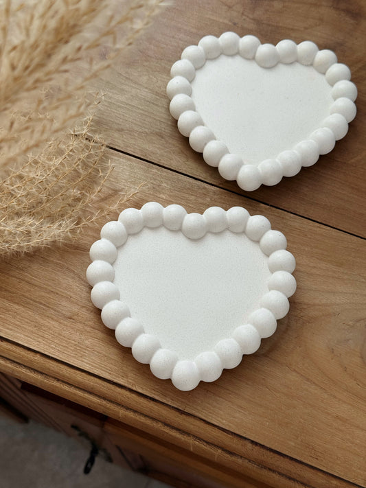 plateau jesmonite blanc coeur fait main naturel