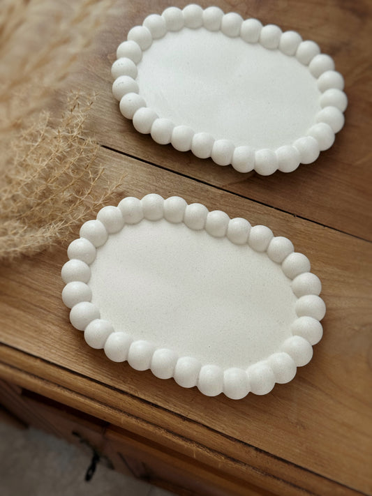plateau ovale jesmonite sable blanc fait main